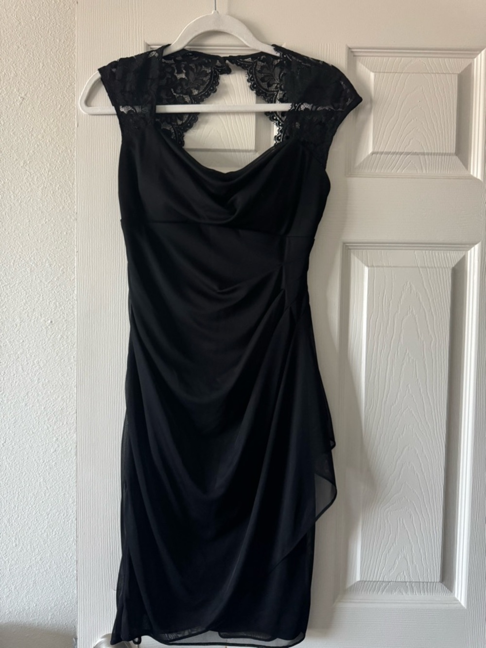 David's Bridal Black Lace-Back Cowl Neck Maxi Dress